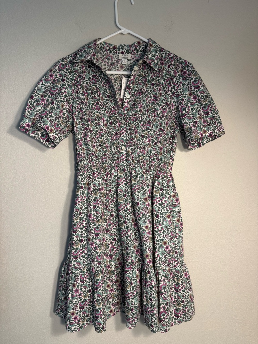 J.Crew Smocked Floral Shirt Puff Sleeve Mini Dress S NWT preppy cottagecore